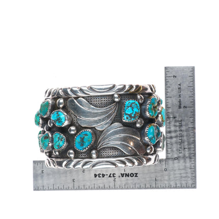 7" Heavy vintage Navajo Ernest Largo sterling silver turquoise cuff bracelet