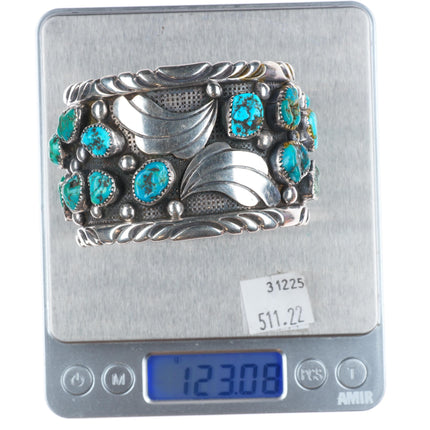 7" Heavy vintage Navajo Ernest Largo sterling silver turquoise cuff bracelet