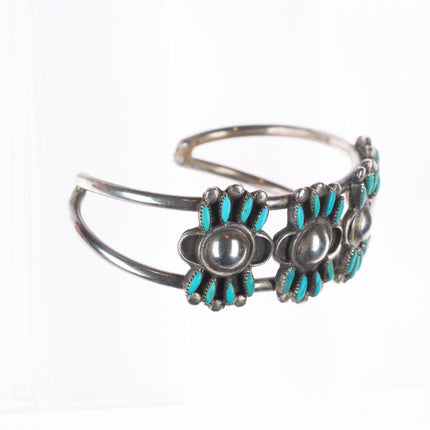 6" Vintage Zuni sterling silver petit point turquoise domed center cuff bracelet