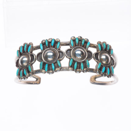 6" Vintage Zuni sterling silver petit point turquoise domed center cuff bracelet