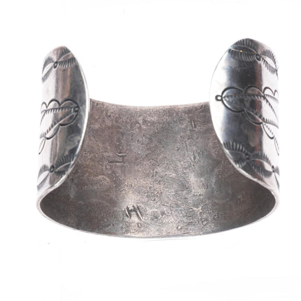6.5" Vintage Navajo sterling silver deep stamped cuff bracelet with turquoise