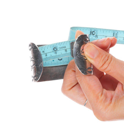 6.5" Vintage Navajo sterling silver deep stamped cuff bracelet with turquoise