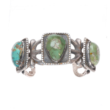 5.9" Vintage Navajo cast sterling silver cuff bracelet 3 green turquoise stones