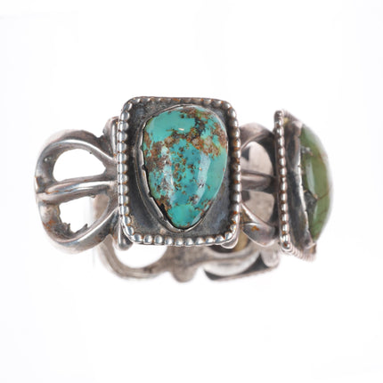 5.9" Vintage Navajo cast sterling silver cuff bracelet 3 green turquoise stones