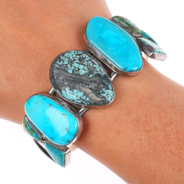 7" Vintage Southwestern/Navajo sterling silver multimine turquoise cuff bracelet