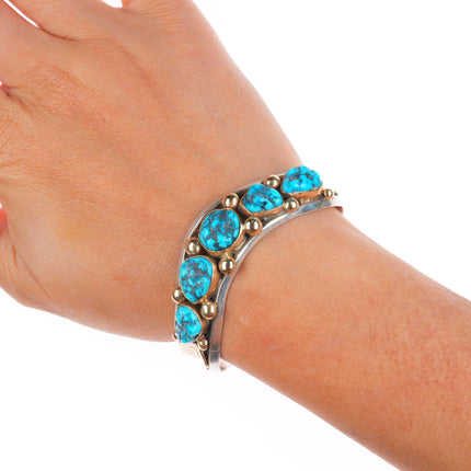 6" Les Baker shop 14k gold/Sterling silver turquoise row cuff bracelet