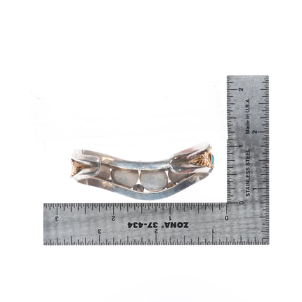 6" Les Baker shop 14k gold/Sterling silver turquoise row cuff bracelet