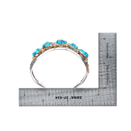 6" Les Baker shop 14k gold/Sterling silver turquoise row cuff bracelet