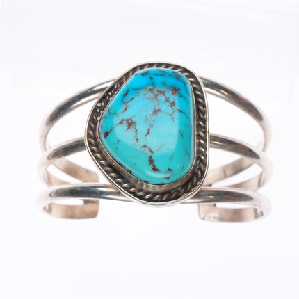 6" Vintage Navajo sterling silver Kingman turquoise 3 shank cuff bracelet