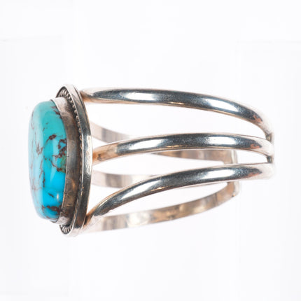 6" Vintage Navajo sterling silver Kingman turquoise 3 shank cuff bracelet