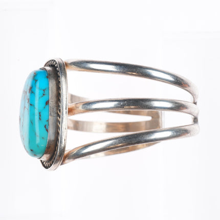6" Vintage Navajo sterling silver Kingman turquoise 3 shank cuff bracelet