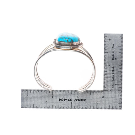 6" Vintage Navajo sterling silver Kingman turquoise 3 shank cuff bracelet