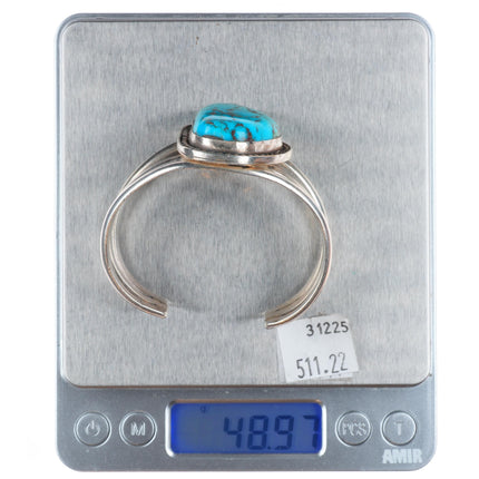 6" Vintage Navajo sterling silver Kingman turquoise 3 shank cuff bracelet