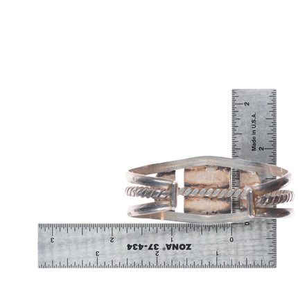 6.8" 1940's Vintage Navajo sterling silver petrified wood agate cuff bracelet