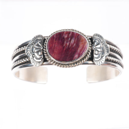 6.5" Patrick Yazzie Navajo sterling silver purple spiny oyster cuff bracelet