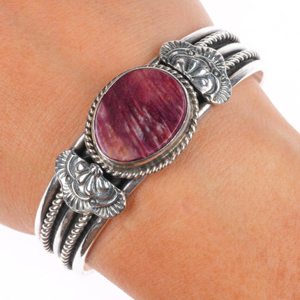 6.5" Patrick Yazzie Navajo sterling silver purple spiny oyster cuff bracelet