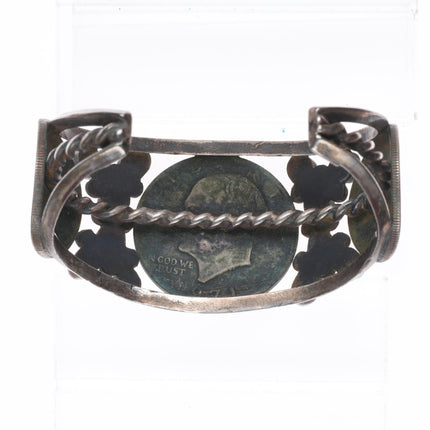 7.25" Vintage Navajo sterling silver turquoise cluster dollar cuff bracelet