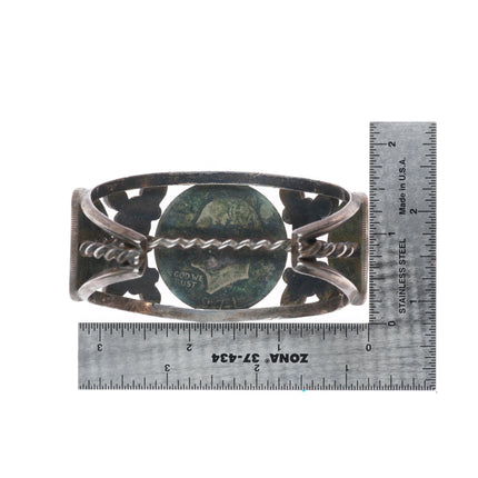 7.25" Vintage Navajo sterling silver turquoise cluster dollar cuff bracelet