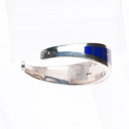 7.1" Vintage Navajo sterling silver lapis channel inlay cuff bracelet