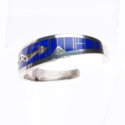 7.1" Vintage Navajo sterling silver lapis channel inlay cuff bracelet