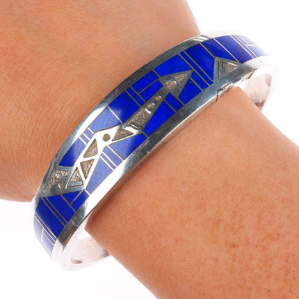 7.1" Vintage Navajo sterling silver lapis channel inlay cuff bracelet