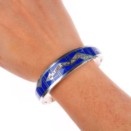 7.1" Vintage Navajo sterling silver lapis channel inlay cuff bracelet