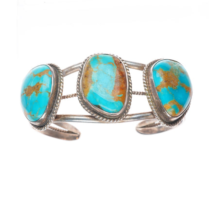6.1" Vintage Navajo sterling silver 3 large stone turquoise cuff bracelet