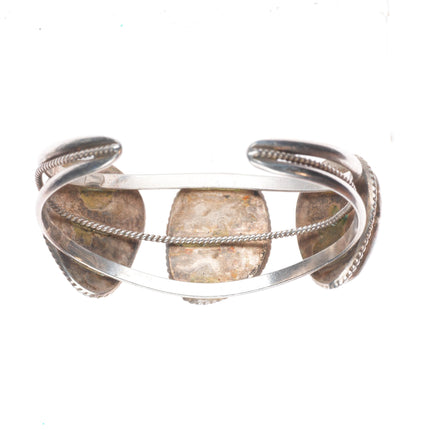 6.1" Vintage Navajo sterling silver 3 large stone turquoise cuff bracelet