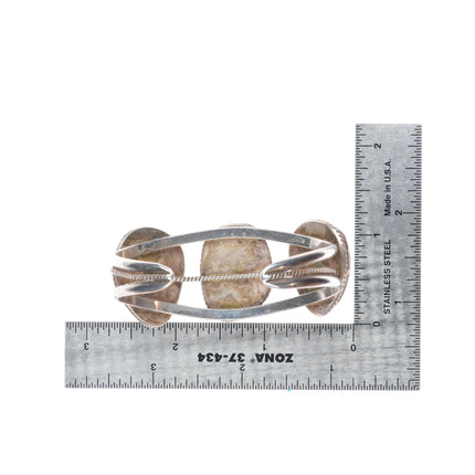 6.1" Vintage Navajo sterling silver 3 large stone turquoise cuff bracelet