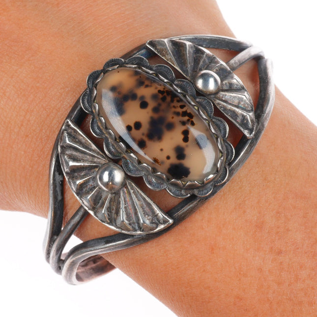 6.25" 1940's Vintage Montana agate Navajo sterling silver cuff bracelet