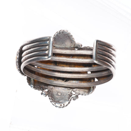 6.5" Vintage southwestern sterling silver mother of pearl onyx cuff bracelet