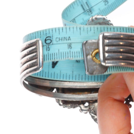 6.5" Vintage southwestern sterling silver mother of pearl onyx cuff bracelet