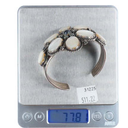 6.5" Vintage southwestern sterling silver mother of pearl onyx cuff bracelet