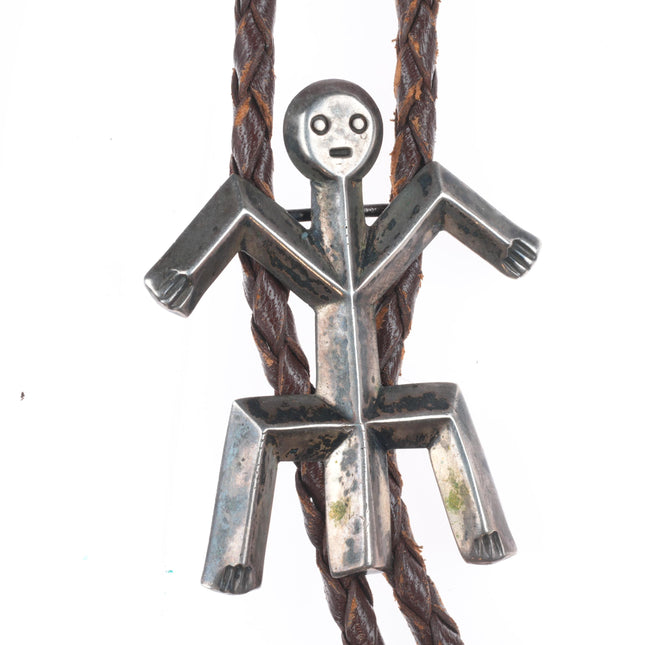 40's-50's Navajo sterling silver cast Yei bolo tie with fine/ornate tips