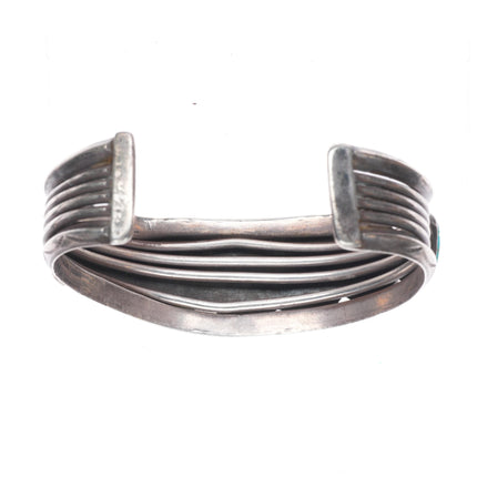 6.75" c1940's Navajo #8 spiderweb turquoise ingot silver row cuff bracelet