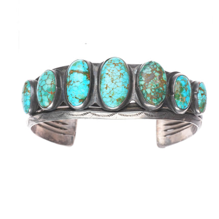 6.75" c1940's Navajo #8 spiderweb turquoise ingot silver row cuff bracelet