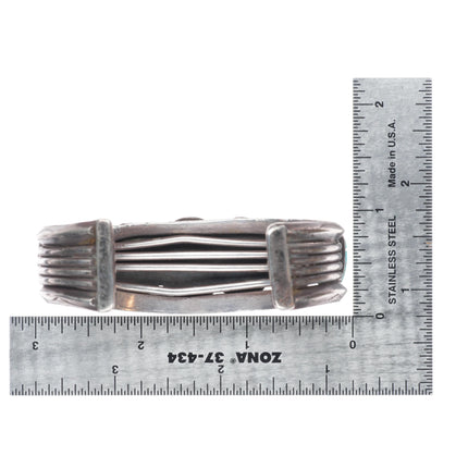 6.75" c1940's Navajo #8 spiderweb turquoise ingot silver row cuff bracelet