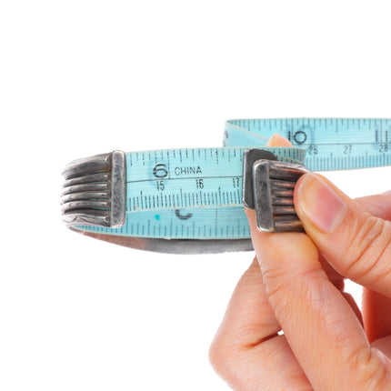 6.75" c1940's Navajo #8 spiderweb turquoise ingot silver row cuff bracelet