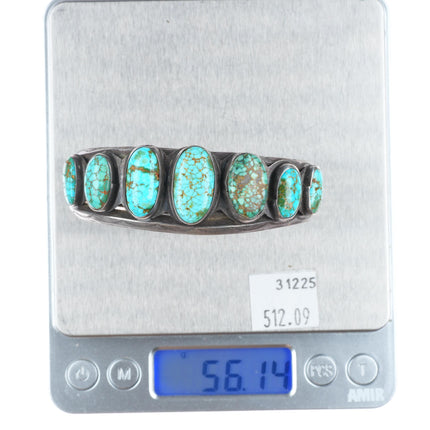 6.75" c1940's Navajo #8 spiderweb turquoise ingot silver row cuff bracelet