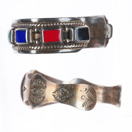 6.5"-6.75" Retro Mexican sterling silver multi-stone cuff bracelets tiger's eye