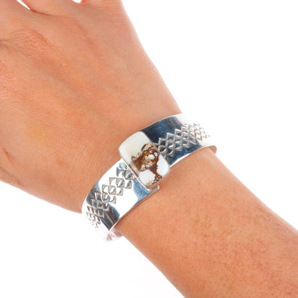 6.8" GSC Vintage Native American Wild Horse Jasper sterling silver cuff bracelet