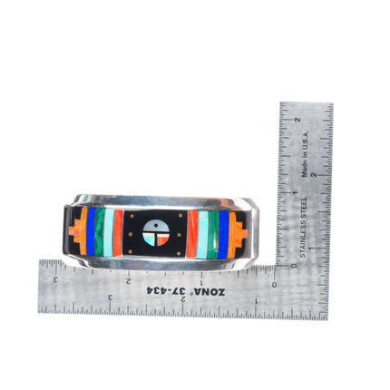6.5" Willie Shaw Navajo sterling silver multi-stone inlay sunface cuff bracelet