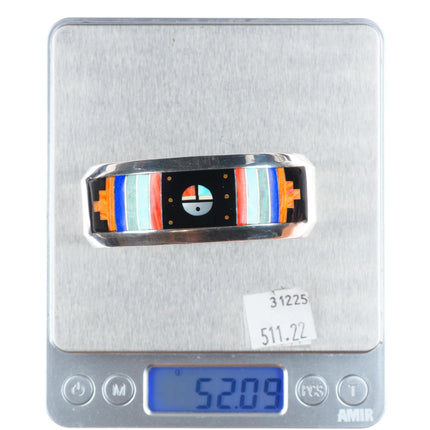 6.5" Willie Shaw Navajo sterling silver multi-stone inlay sunface cuff bracelet