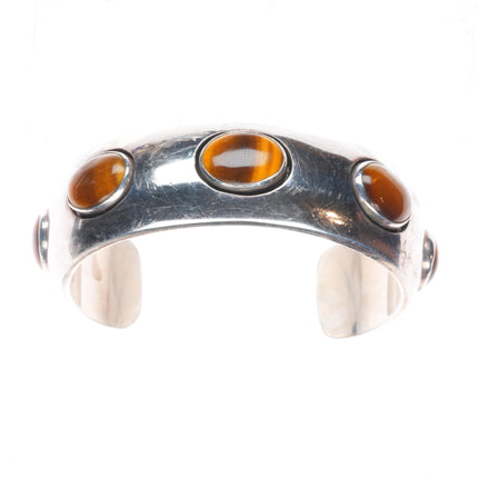 6.5" J Wright Southwestern modernist sterling silver tiger's eye cuff bracelet