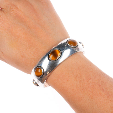 6.5" J Wright Southwestern modernist sterling silver tiger's eye cuff bracelet