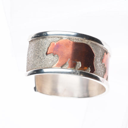 6.75" J Williams Native American sterling silver copper bears cuff bracelet