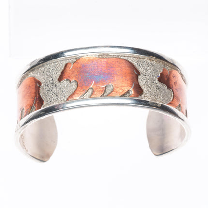 6.75" J Williams Native American sterling silver copper bears cuff bracelet