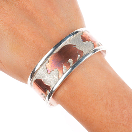 6.75" J Williams Native American sterling silver copper bears cuff bracelet