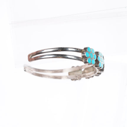 6.5" Vintage Dishta sterling silver flush inlay turquoise cuff bracelet