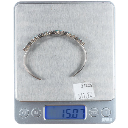 6.5" Vintage Dishta sterling silver flush inlay turquoise cuff bracelet